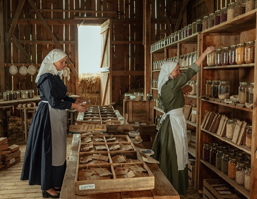 The seed room filled with labeled jars and heirloom seeds