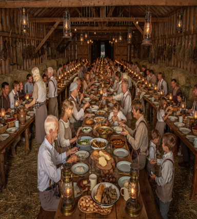 The settlement gathered together for the great supper