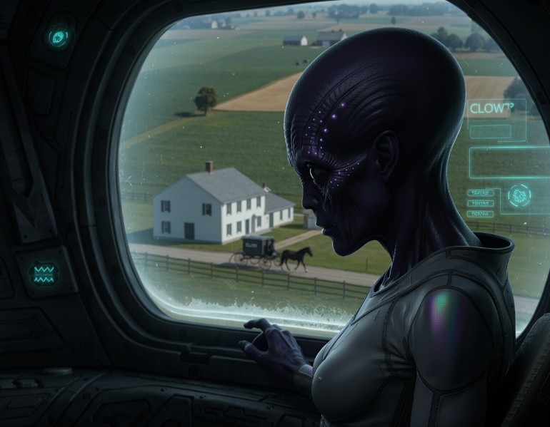 A silent observer studies the community below