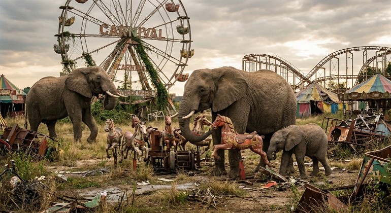 The elephants at the abandoned carnival