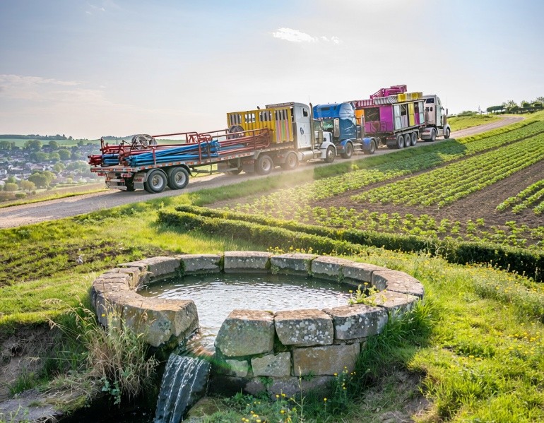The carnival convoy arriving at Artesian Hill